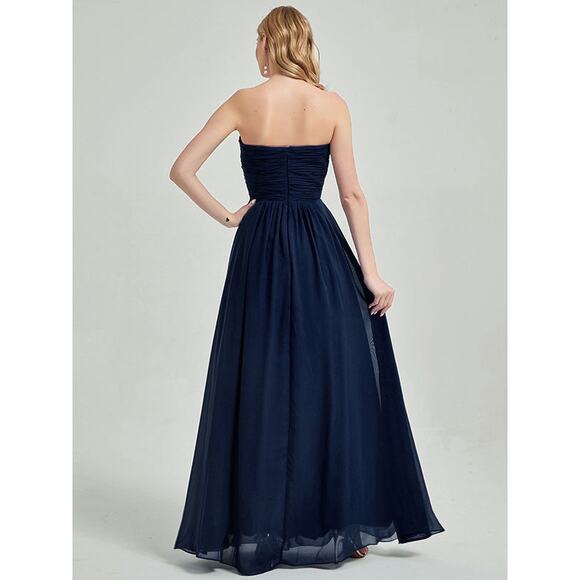 Ralph Lauren Navy Wrapped Bodice Sweetheart Strapless Chiffon Dress size 0 P - Picture 3 of 16